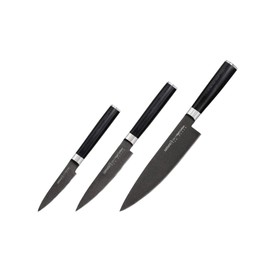 Samura MO-V Stonewash Set of 3 Kitchen Knives - Paring, Chef, Utility Knife in Elegant Gift Box