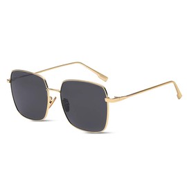 LumiSyne Polarised Sunglasses Women Men Fashion Coloured Lens Gradient Glass or Mirrored Retro Square Metal Frame UV400 Protection Ultralight Glasses Pair Style Outdoor Travel, black/gold