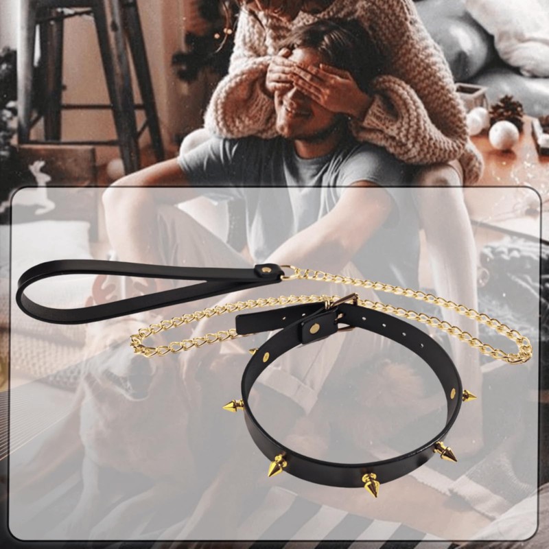 DEOLIKSEXR Leder Kragenchoker Halskette mit Nieten Verstellbarer Halskette Choker Damen