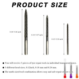 DXNQ 3PCS Tire Reamer Drill Bit Set, 3mm-6mm Tungsten Carbide, Universal Tire Repair Tool