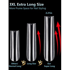 LIONVISON 3XL Extra Long Tapered Square False Nails, 240Pcs Clear Square Straight Fake Nail Tips for Acrylic Nails, 12 Sizes Full Cover Press On Nail Tips for Manicure Salon DIY Nail Art