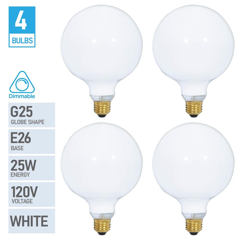 (4 Pack) G25 Incandescent Incandescent Light Bulb 2700K Soft Light,