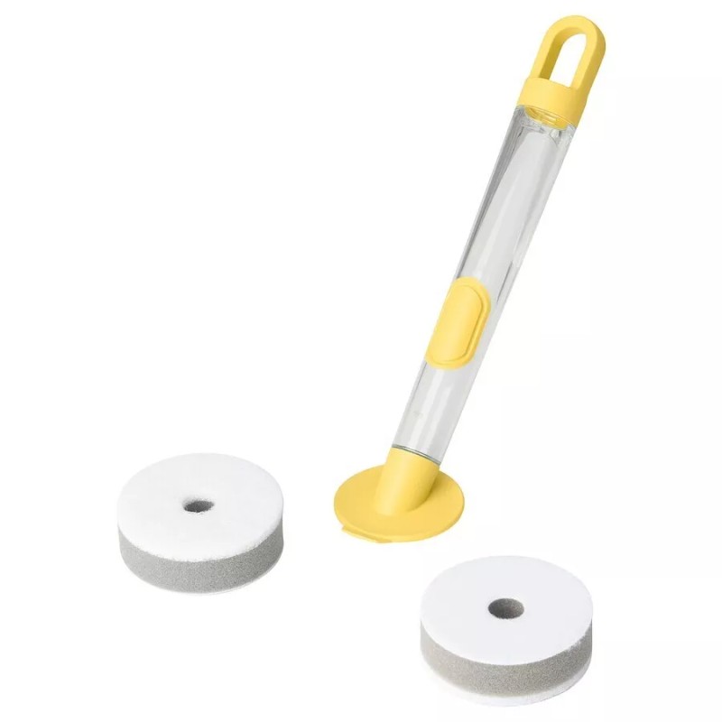 IKEA VIDEVECKMAL 3-piece dish sponge set w dispenser, bright yellow