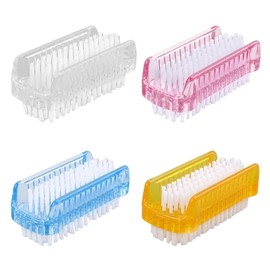 4 Pcs Double Sided Nail Brush, Nail Cleaning Brush, Plastic Handle Scrubbing with Soft Bristles, Easy to Use, White, Blue, Pink, Orange