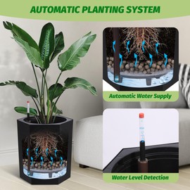 GarveeLife 16 Inch Tall Planters Set of 2, Self Watering Pots with Water Level Monitor, Bottom Wheels and Drainage Hole, Outdoor & Indoor Plant Pots for Garden, Patio, Balcony, Lounge, Black