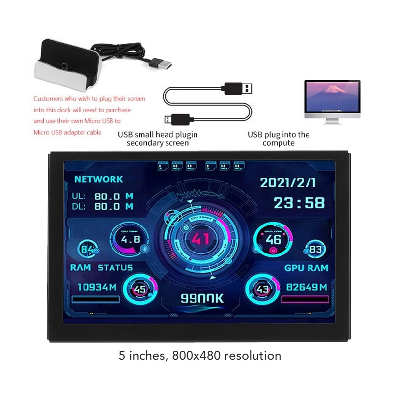 5in IPS USB Mini Screen Computer Temp Monitor PC Sensor