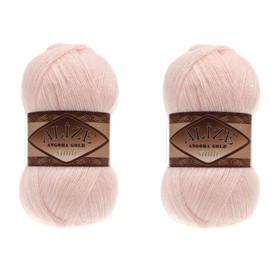 Alize Angora Gold Simli 5% Metallic 20% Wool 75% Acrylic Lot of 2 skn 200gr 1100 ydsYarn Thread Crochet Lace Hand Knitting Turkish Yarn (271 Pink Pearl)
