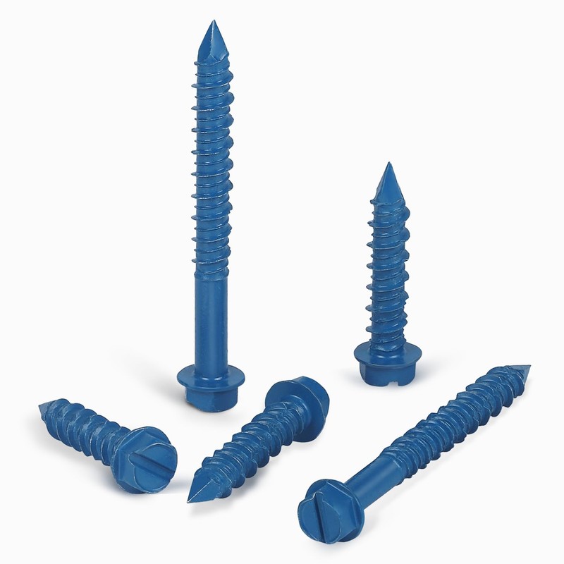 60 PCS 1/4" Blue Hex Washer Head Concrete Screws Anchor