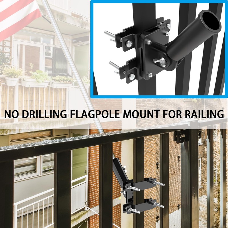 No Drilling Flag Pole holder for Railing, Flag Pole Mount