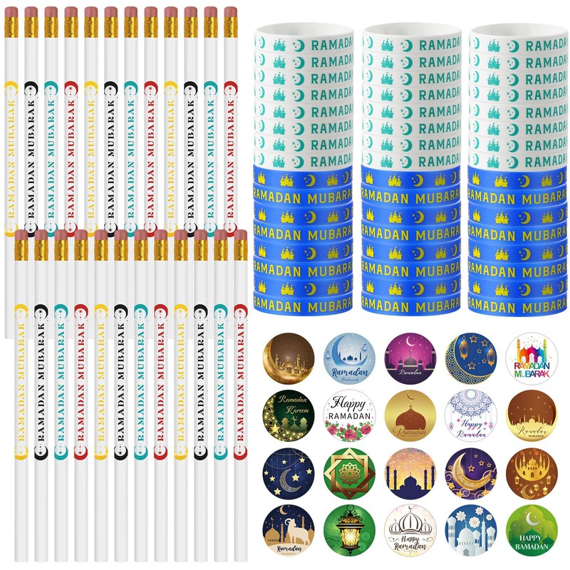 Mooliwe 496 Pcs Eid Ramadan Mubarak Pencil Wristband Sticker Set