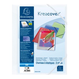 Exacompta - Ref 55992E - Kreacover Collection - PP 3-Flap Elasticated Folder - 240 x 320mm in Size, Suitable for A4 Documents, Opaque Polypropylene - White