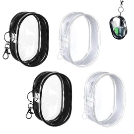 MBAIYO Clear Keychain Pouch,Clear Makeup Bag Mini for Women Portable Coin Purse Pouch Key Pocket Lipstick Bag Card Holder Data Cable Organizer Zipper Pocket for Women Black White