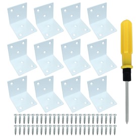 Seimneire White Stainless Steel Corner Bracket, 6 Holes 1.98x1.98x1.98inch L Shape Corner Brace, Angle Bracket for Wood Shelves Cabinet Furniture - 12Pcs