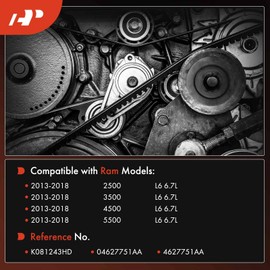 A-Premium Heavy-Duty Serpentine Drive Belt Compatible with Ram 2500 3500 4500 5500, 2013-2018, L6 6.7L Diesel Turbo