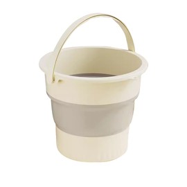 TOMVAES Foldable Plastic Bucket Portable Water Bucket Household Cleaning Round Bucket Outdoor Camping Fishing Travel Camping Space Saving Outdoor Waterproof Basin 2.6 Gallons (10L) (Cream-White)