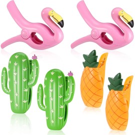 6 Pieces Beach Towel Clips Plastic Large Beach Towel Holders Portable Flamingo Towel Holder Pineapple Beach Towel Clips Cactus Beach Towel Clips for Beach Chairs Lounge Chair Pool Travel