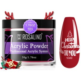 ROSALIND Red Acrylic Nail Powder 50g/1.76oz Acrylic Red Powder for Nail Acrylic Extension, Professional Crystal Polymer Red Nail Powder Acrylic Nail Caving, Dry Naturally No Nail Lamp Needed