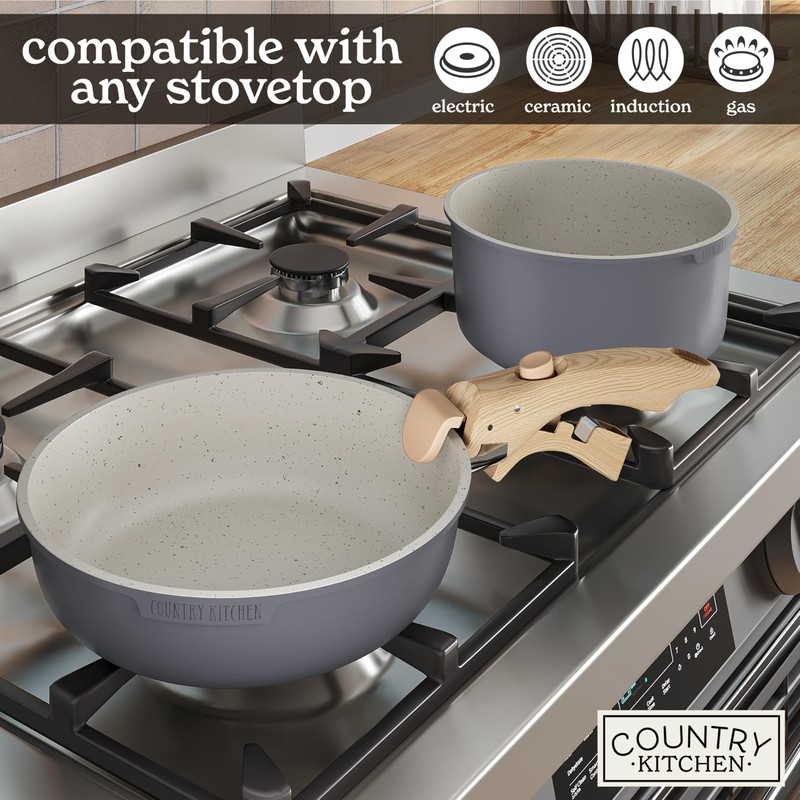 Country Kitchen Cookware Set with Removable Handle, Oven & RV