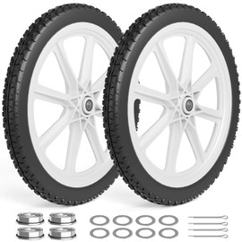 RONPOW 20 Inch Flat Free Wheelbarrow Wheels Compatible with rubbermaid Wheelbarrows Cart Tires, 5/8" Bearings and 3/4" Bearings, Replacement Wheelbarrow Wheels Garden Yard Carts, 400Lbs, 2Pack White