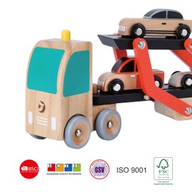 Classic World Wooden Car Transporter with 3 Vehicles for Children from 18 Months