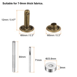 sourcing map 200 Sets Leather Rivets 12 x 8mm Metal Double Cap Rivet Snaps Studs Fasteners with 3pcs Setting Tools Rivets for Leather Craft DIY Repair Decoration, Bronze