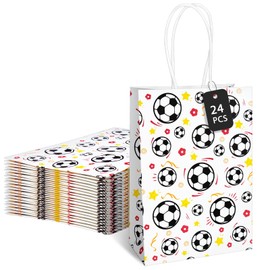 Rcybeo 24 PCS Soccer Gift Bags, Paper Soccer Snack Goodie Bags, Sport Treat Candy Bags Present Bags for Boys Adults Birthday Party