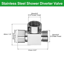 sourcing map G1/2" Shower Diverter Valve 3 Way, Stainless Steel Bidet T Adapter Connector Hose Fitting Tee with PTFE Tape and Gasket for Bidet Angle Valve Hose Toilet Faucet, （51mm,Silver
