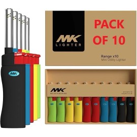 MK PACK OF 10  MK RANGE CANDLE LIGHTER WINDPROOF, REFILLABLE, SLIP GUARD (00841)