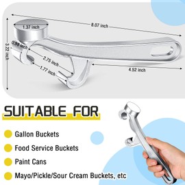 Romooa 1 Piece Bucket Opener 5 Gallon, Silver Aluminum Paint Pail Buckets Lid Opener Wrench Metal Can Lid Remover Tool for Home Industrial Use