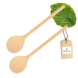 2 x Hofmeister® wooden cooking spoons, 25 cm, natural product: handmade, plastic-free, no scratches in the pot, untreated, heat-resistant, antibacterial mixing spoon made of beech, round