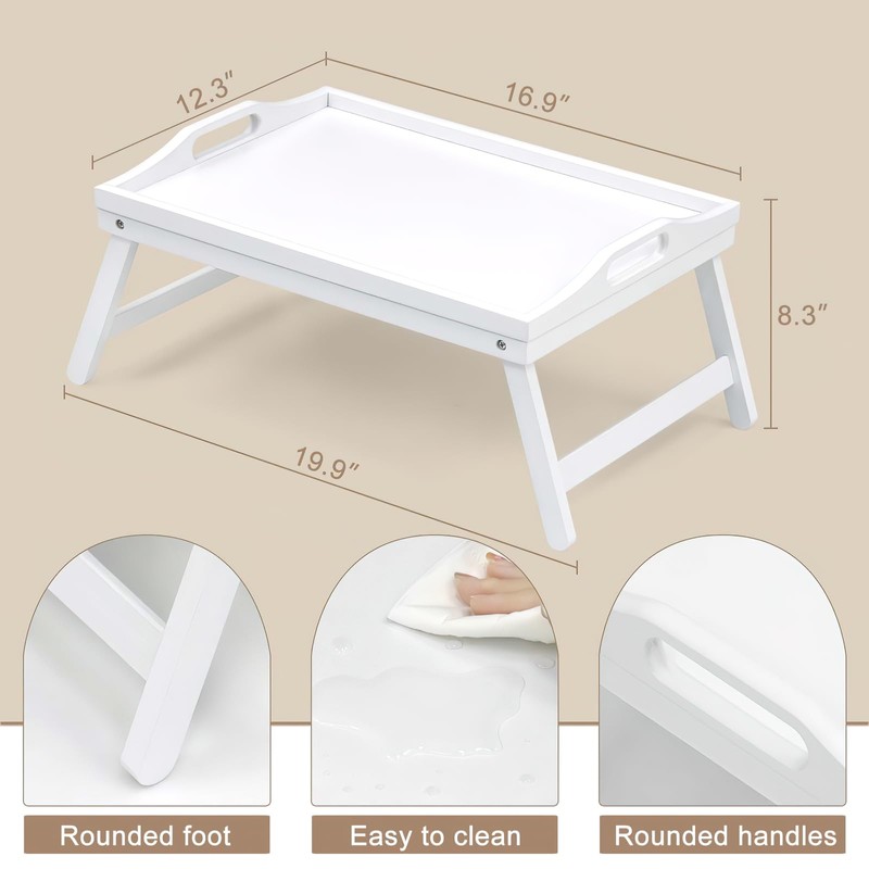 2 Pack Bed Tray Table Breakfast Trays Serving Tray Bamboo