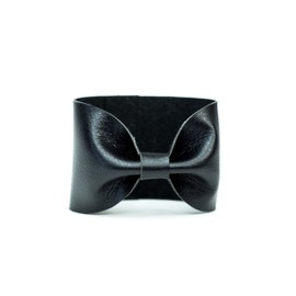 Forgotten Cotton Bow Cuff Bracelet Faux Leather Wristband Wrist Accessory for Women (Black)