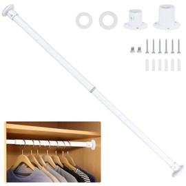Wardlock 33cm-54cm White Extendable Stainless Steel Wardrobe Rail, Adjustable Clothes Rail Pole With End Sockets.