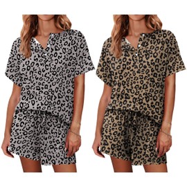 Ekouaer 2 Pack Womens Pajama Sets Short Sleeve Top with Shorts Soft Comfy Loungewear Sleepwear