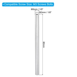 PATIKIL 2 Pieces M3 Aluminium Spacer, M3 Metal Spacer Aluminium 3 mm ID x 5 mm OD x 80 mm L Thread Spacer Screw Support Round for RC Car Drones Motherboard, Silver