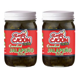 Candied Jalapeño Slices 12 fl oz Ragin' Cajun Foods - Sweet and Spicy Pickled Peppers for Snacking, Sandwich Toppings, and Garnishes - Perfect for Adding Heat and Flair to Your Dishes (Pack of 2)