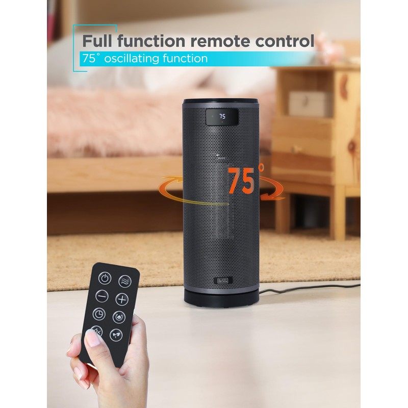 BLACK+DECKER Ceramic Oscillating Tower Heater with Remote Control, Space Heater