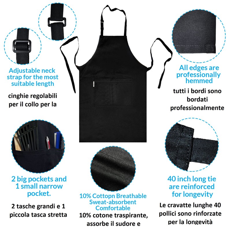 LEFUNDA® Pack of 2 Aprons, Waterproof Apron with 3 Pockets,