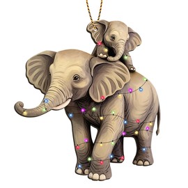 365Rustic 2 Side Printed Elephant Wooden Christmas Ornaments 2024, Keepsake for Women, Men and Friends, Elephant Family Christmas Tree Ornaments, Animal Christmas Tree Decorations