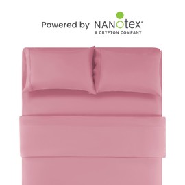 SLEEP ZONE Nanotex Super Soft Cooling Full Size Bed Sheets Set 4 Piece - Easy Care Fitted Flat Sheet & Pillowcase Sets - Wrinkle Free, Fade Resistant, Deep Pocket 16" (Ballet Pink, Full)