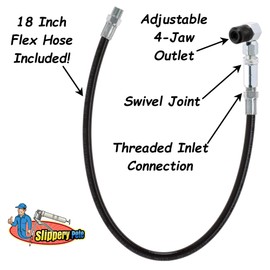 Slippery Pete 90 Degree Grease Gun Coupler - 18 Inch Flex Hose, Threaded Connection, Swivel Head, Grease Gun Fittings Compatible, 31mm Length Head for DIY Mechanics, Garage and Auto Mechanics