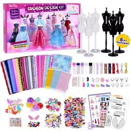 ONE TO FOUR 800+ piezas - Kit de diseño de moda para niñas con 6 maniquíes - Kit de manualidades y artesanías - Kit de costura para niños de 8 a 12 años - Regalo para niñas de 6, 7, 8, 9, 10, 11, 12