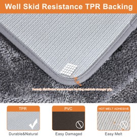 BEQHAUSE Bathroom Rugs-Soft& Absorbent-Non-Slip Bath Mats for Bathroom-Polyester Bath Mat Machine Washable Bathroom Carpet Grey Thick Shower Mat for Bathroom, Bathtub and Sink 20"x32"