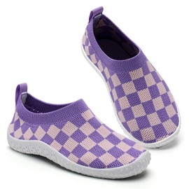 Kids Water Beach Shoes Mesh Swimming Shoes Girls Aqua Shoes Anti-Slip Wet Shoes for Diving Sea Pool Water Park(Purple White 30EU)