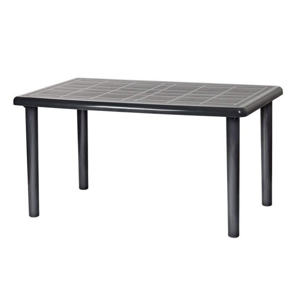 Resol 1x Grey 140cm x 90cm Olot Garden Patio Dining Table - Large Plastic Outdoor Dinner Bistro & Coffee Picnic Furniture - UV Resistant Outdoor Furniture