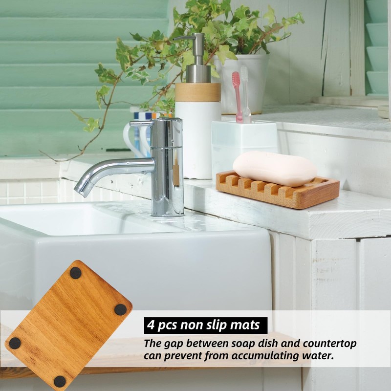2 Pack Self Draining Teak Wood Soap Dish Holder,Teak Soap