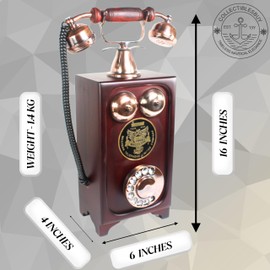 Antique Wall-Mount Decorative Telephone – Vintage Rotary Dial Showpiece with Copper Bells | Classic Western Electric Style Home Decor Collectible Prop