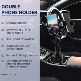 DaisyInner Dual Phone Holder for Car 360° Rotatable Car Phone Mount Adjustable Double Phone Holder Universal Size Fits for Most 2.6"-4.3" Phone