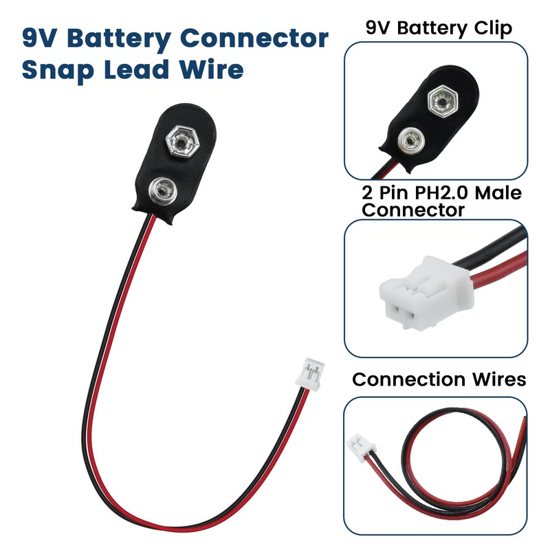 SDTC Tech 3 Pack 9V Battery Snap to 2-Pin PH2.0