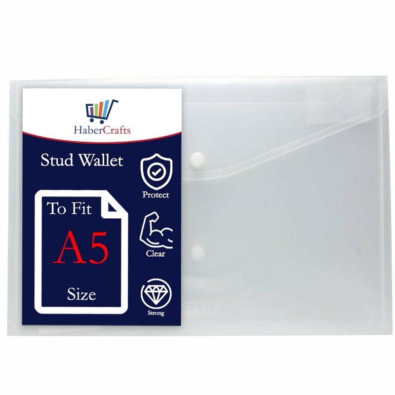 A5 Plastic Wallets Clear Popper Wallet Envelope Folders Transparent School